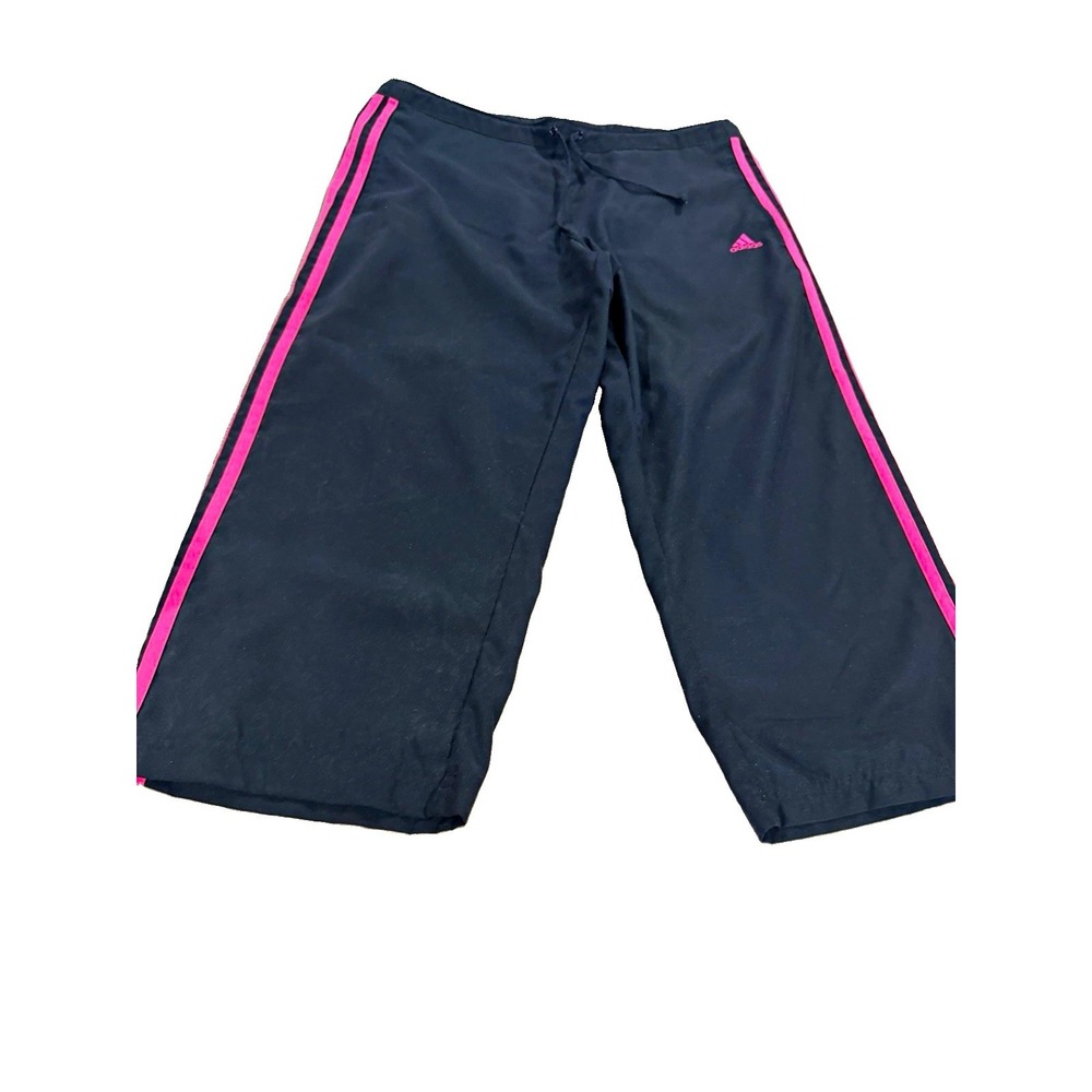 Adidas Women's M Black Pink 3 Stripe Capri Track Pants Y2K 2006